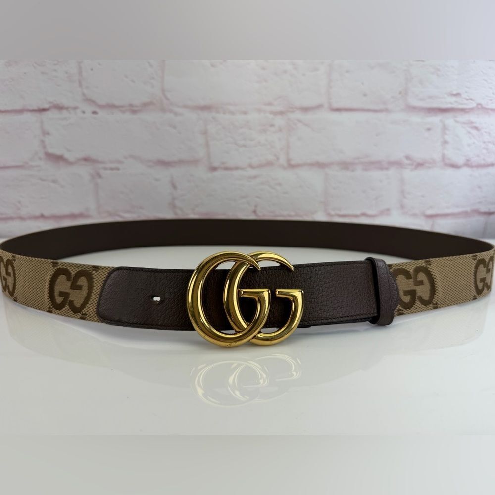 Gucci Jumbo GG Marmont Brown Gold Women's Belt 400593 120/48
